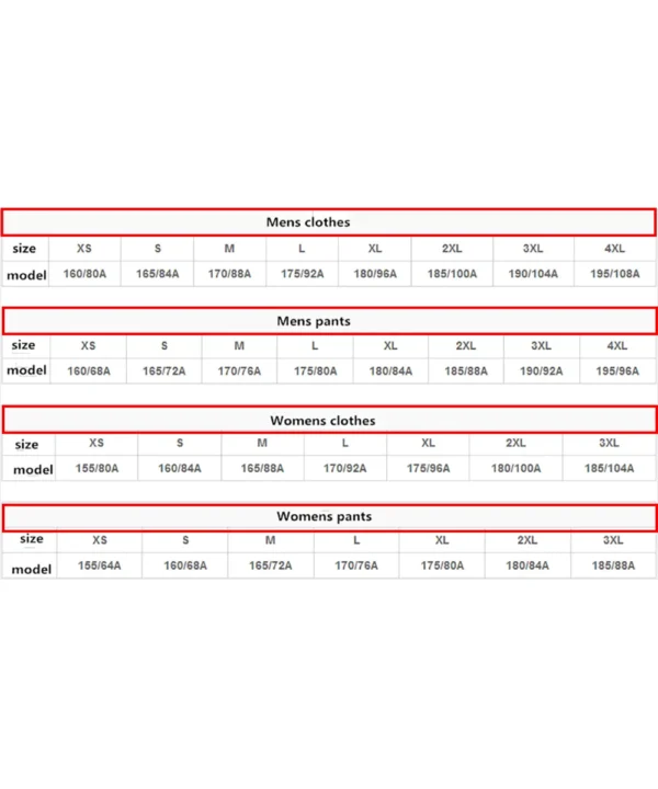 Anta Clothes Size Chart